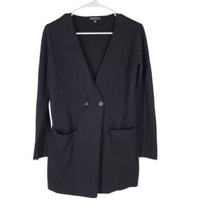 J Crew Mercantile Black Double Breasted Knit Cardigan Sweater Jacket XS Cotton